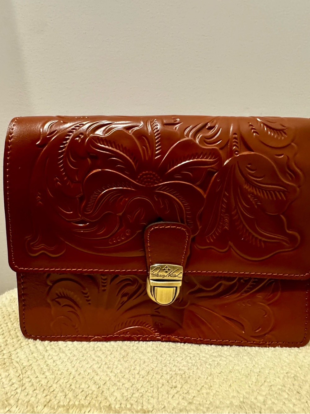 Patricia Nash Embossed Floral Leather Crossbody Bag
